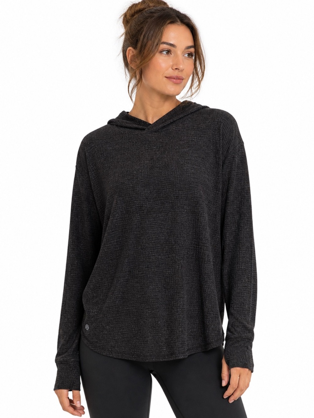 Lululemon Lightweight Textured Hooded Long Sleeve Charcoal Black L/XL